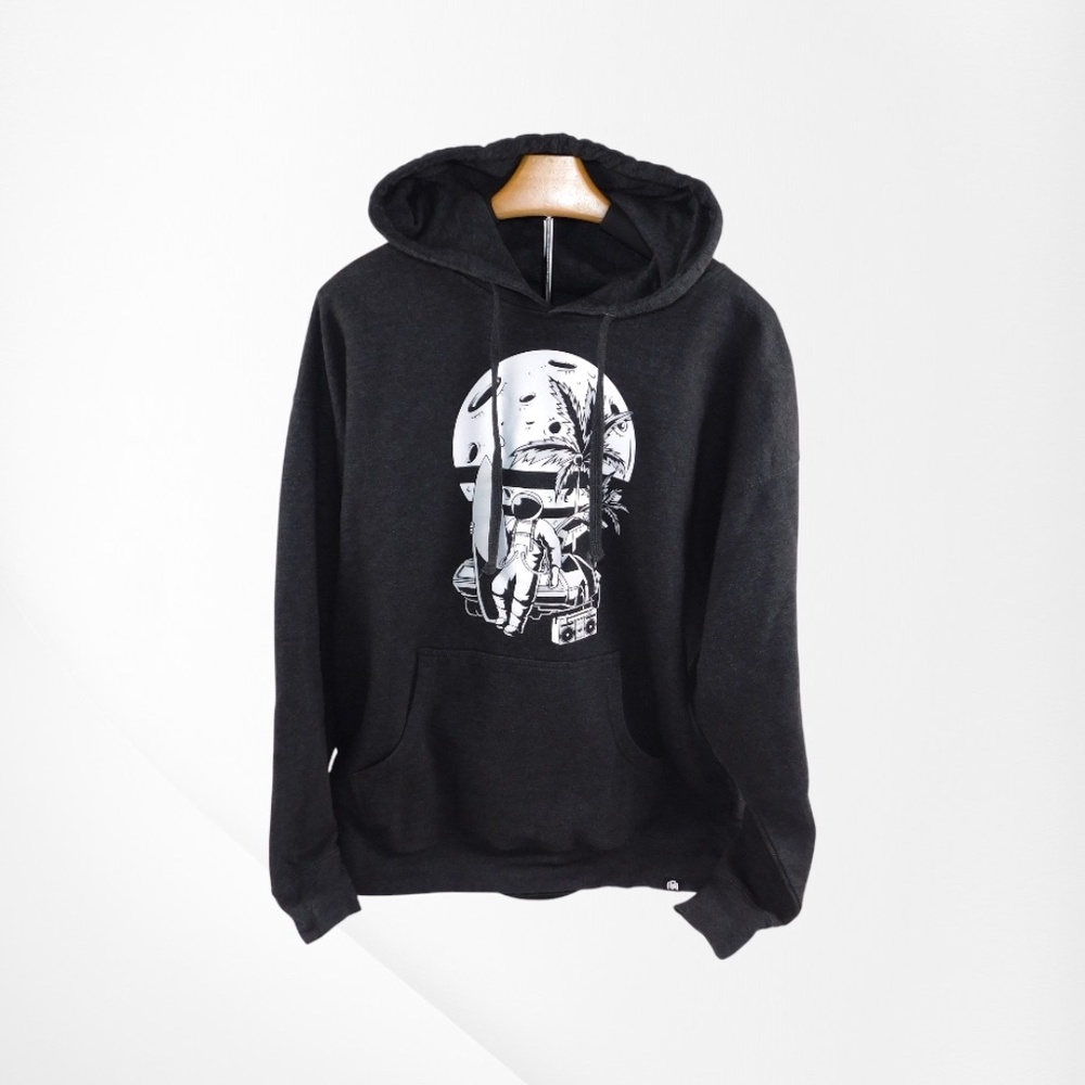 INTO THE AM Black Graphic Hoodie‎ Skull & Palm Design – Size XL